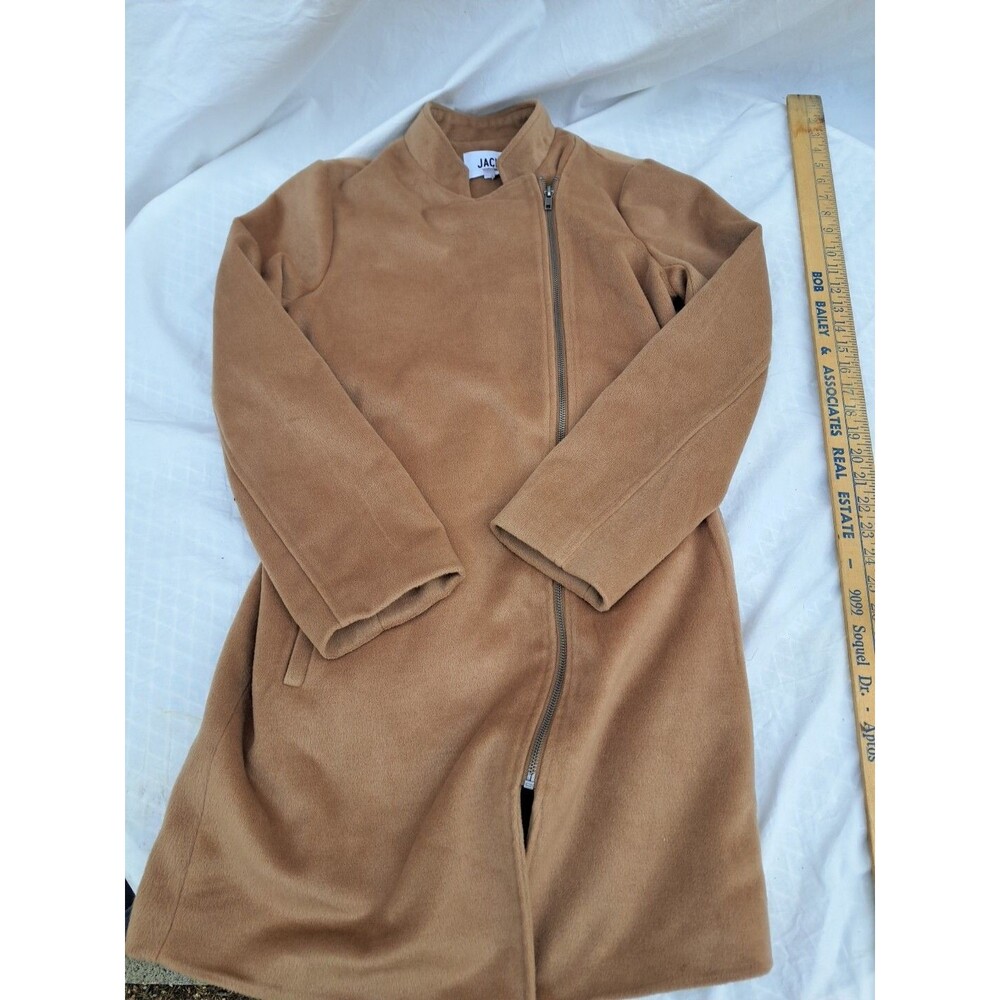 Jack By BB Dakota Womens Long Coat Jacket Asymmetrical Full Zip Tan SOFT M - Picture 1 of 7